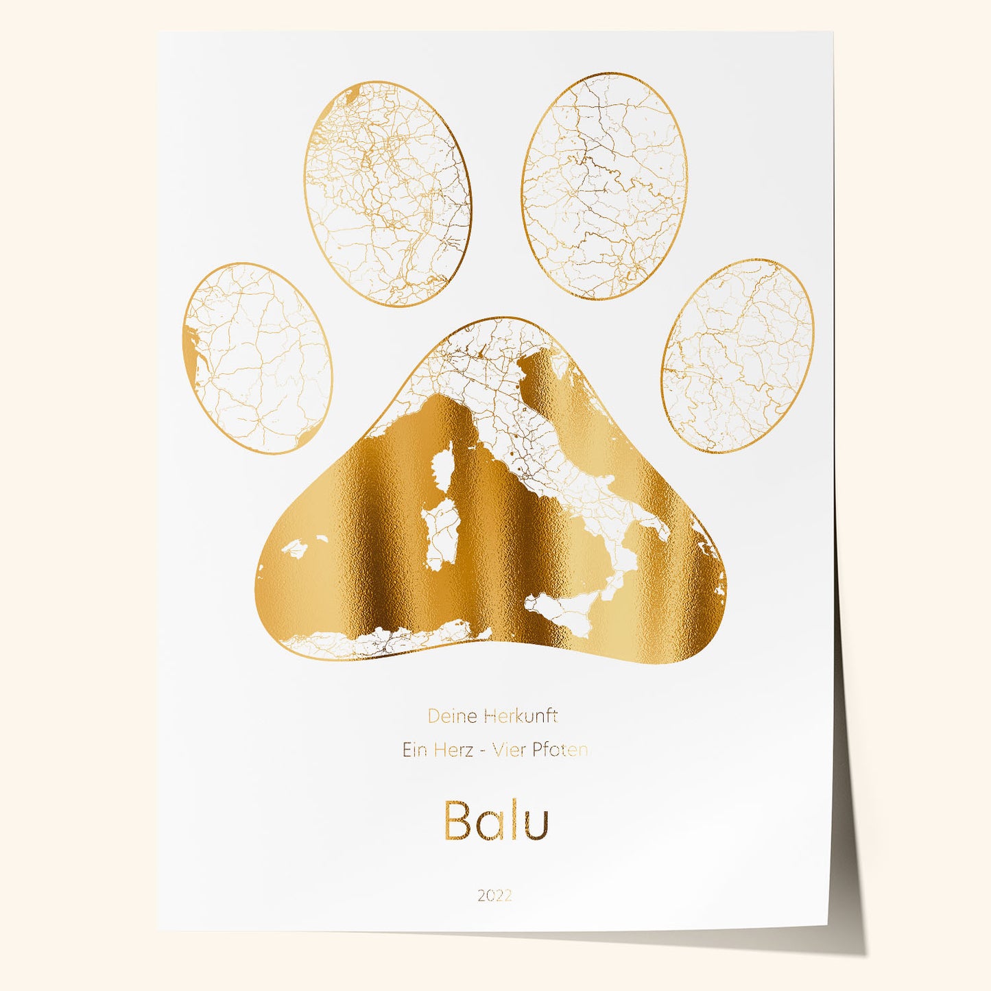 Pfote – Personalisiertes Bild mit Goldfolie